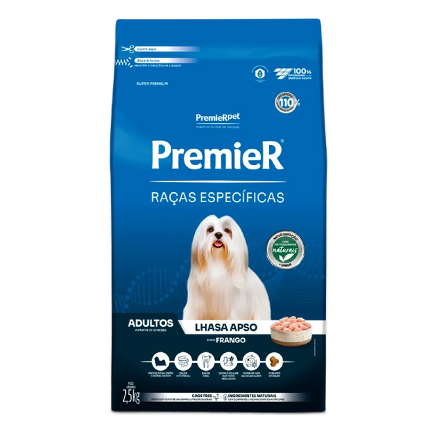 Ração Premier Raças Específicas Lhasa Apso Cães Adultos Frango 2,5kg 7.5Kgs
