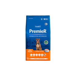 Ração Premier Ambientes Internos Cães Adultos Porte Médio Frango e Salmão 12kg