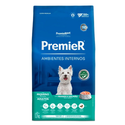 Ração Premier Ambientes Internos Cães Adultos Porte Pequeno Frango e Salmão 2,5kg 12Kgs