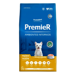 Ração Premier Ambientes Internos Cães Filhotes Porte Pequeno Frango e Salmão 2,5kg 12Kgs