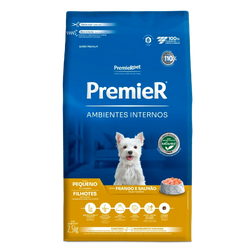 Ração Premier Ambientes Internos Cães Filhotes Porte Pequeno Frango e Salmão 2,5kg 12Kgs