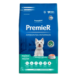 Ração Premier Ambientes Internos Cães Adultos Porte Pequeno Frango e Salmão 2,5kg 12Kgs