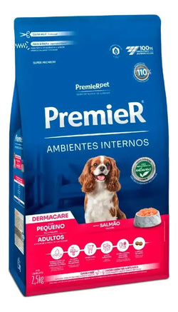 Ração Premier Ambientes Internos Dermacare Cães Adultos Porte Pequeno Salmão 2,5kg