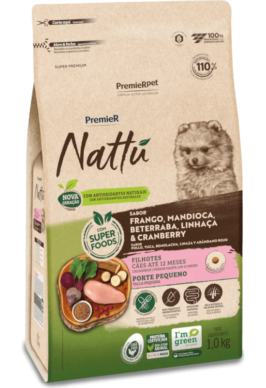 Ração Premier Nattú Frango, Abóbora e Super Foods para Cães Adultos de Porte Pequeno 1kg