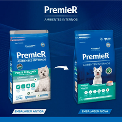 Ração Premier Ambientes Internos Cães Adultos Porte Pequeno Frango e Salmão 2,5kg 12Kgs