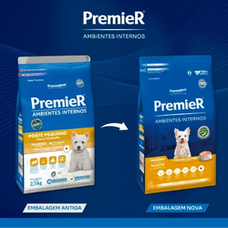 Ração Premier Ambientes Internos Cães Filhotes Porte Pequeno Frango e Salmão 2,5kg 12Kgs