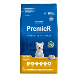 Ração Premier Ambientes Internos Cães Filhotes Porte Pequeno Frango e Salmão 2,5kg 12Kgs