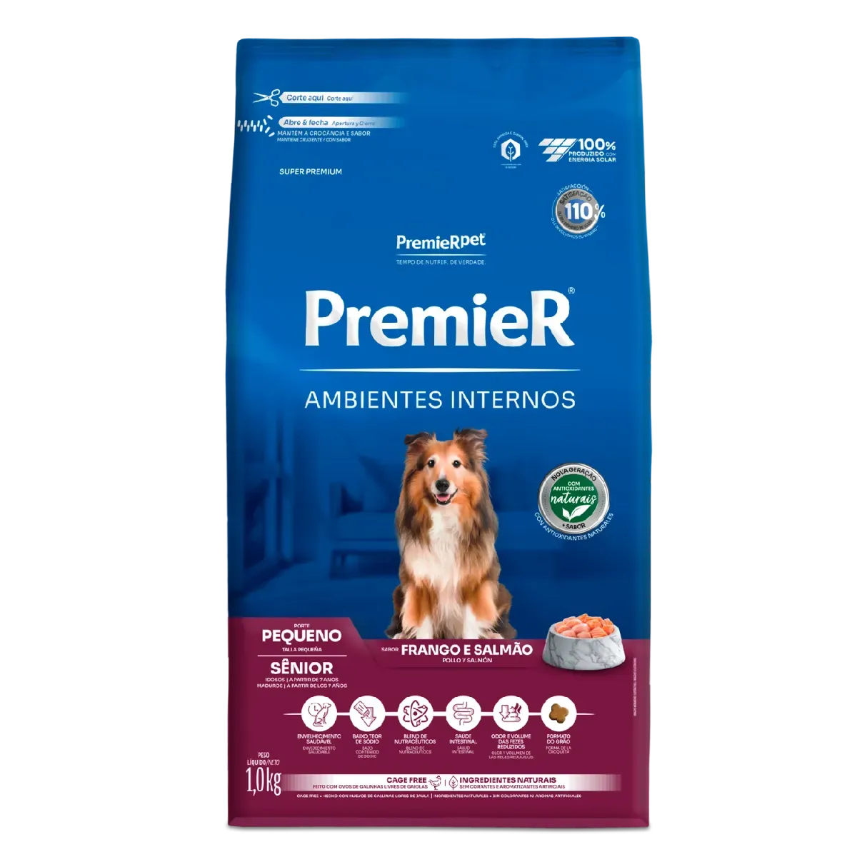 Ração Premier Ambientes Internos Cães Sênior Porte Pequeno Frango e Salmão 1Kg 2,5kg