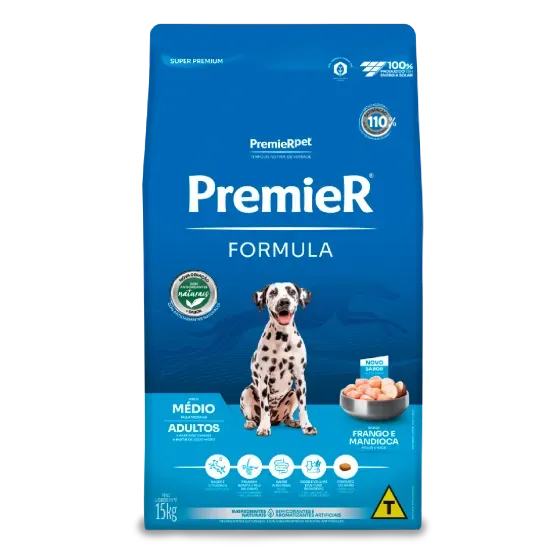 Ração Premier Formula Cães Adultos Porte Médio Frango e Mandioca 15kg