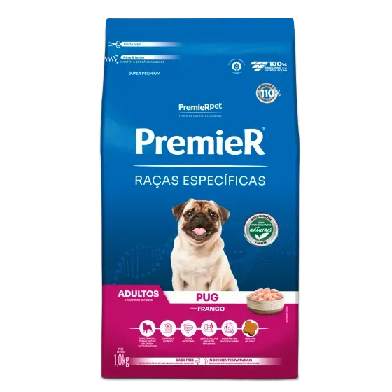 Ração Premier Raças Específicas Pug Cães Adultos Frango 1Kg 2,5kg 7,5kg