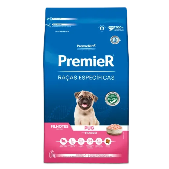 Ração Premier Raças Específicas Pug Cães Filhotes Frango 1kg