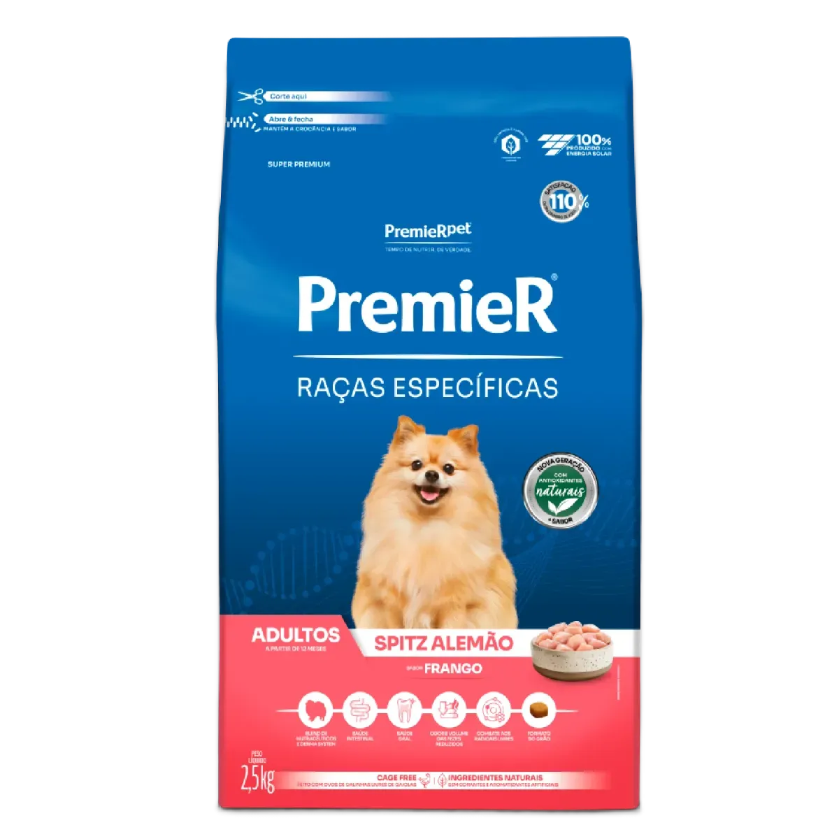 Ração Premier Raças Específicas Spitz Alemão Cães Adultos Frango 2,5kg 7,5 Kgs
