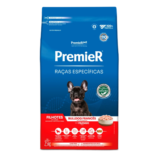 Ração Premier Raças Específicas Bulldog Francês Cães Filhotes Frango 2,5kg