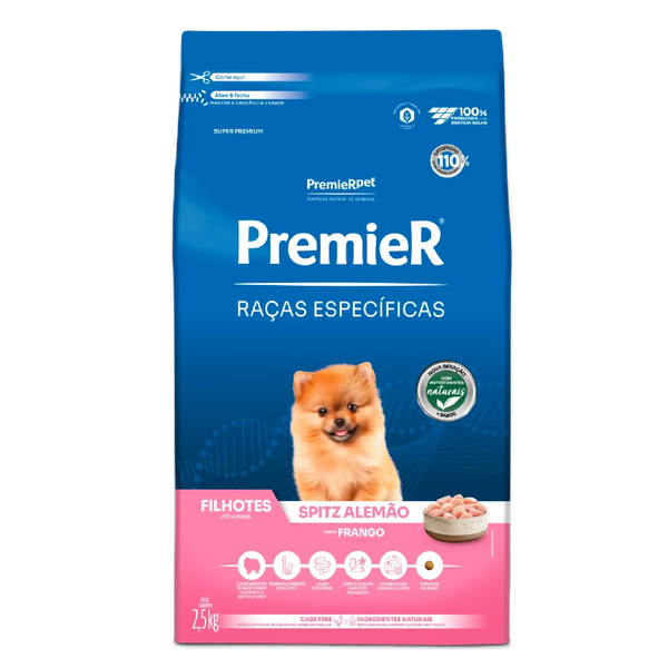 Ração Premier Raças Específicas Spitz Alemão Cães Filhotes Frango 1Kgs 2,5kg